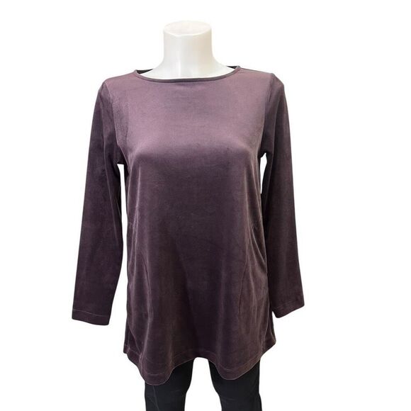 Purejill  by J.Jill Rum Raisin‎ Velvet Longsleeve Roundneck Tee Xs Petite New - Picture 2 of 10